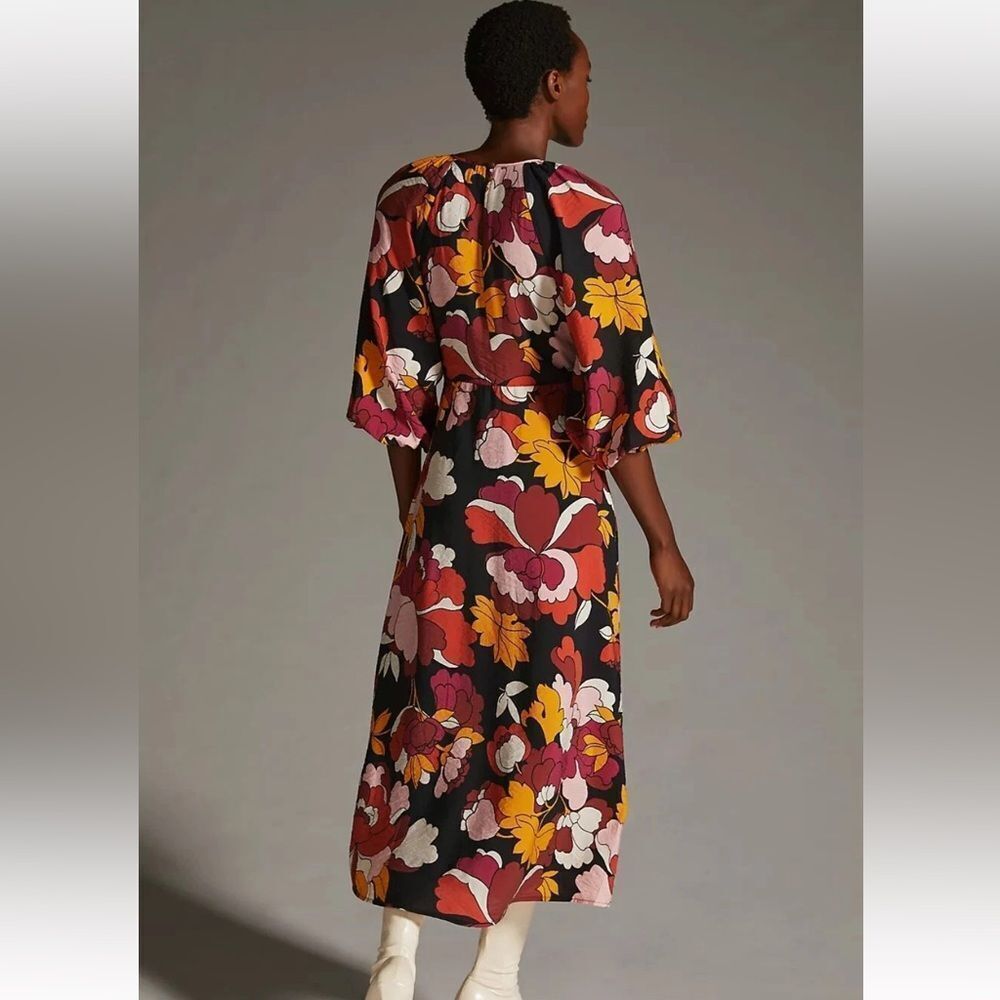 Maeve Dress Women Maxi Floral Ruched Flare Anthropologie Deep V Party Core Sz 2 - Picture 2 of 16